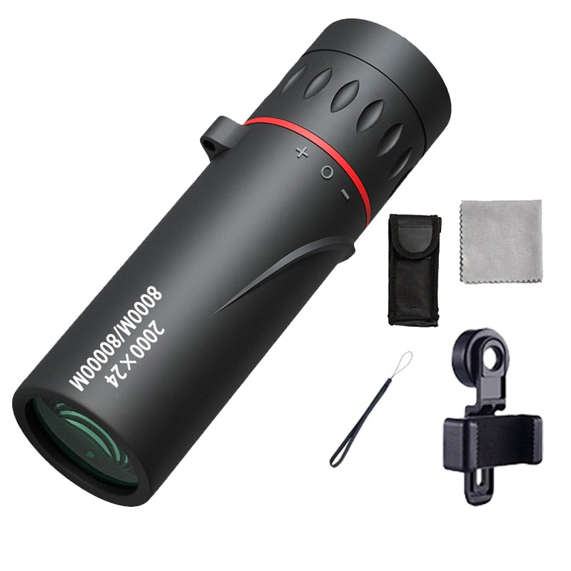 Mini Telescópio Monocular Zoom HD 2000x24 Visão Noturna com Suporte para Celular